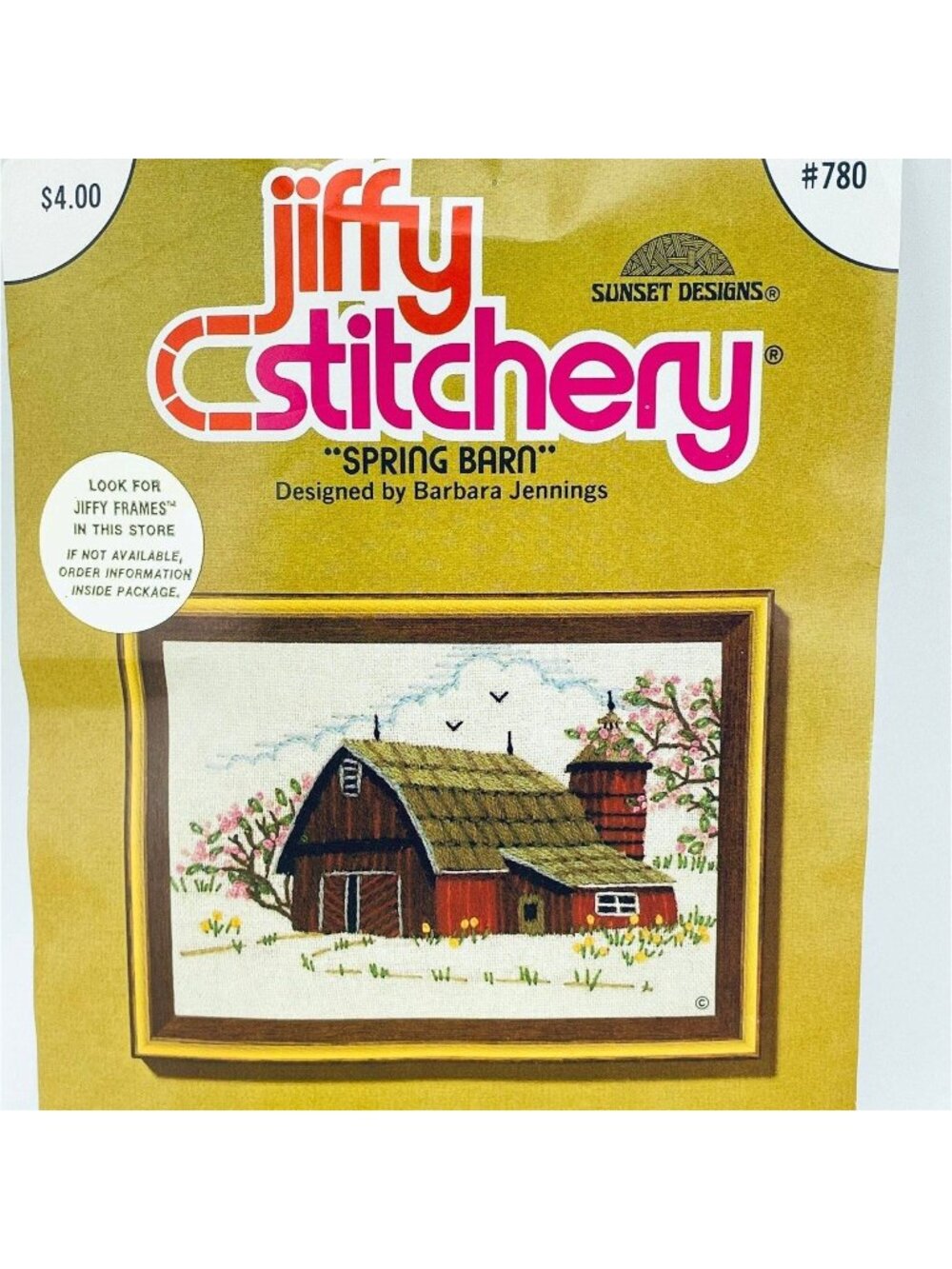 Vintage Cross Stitch kit, "Spring barn", 1977  Jiffy Stitchery, Spring Barn